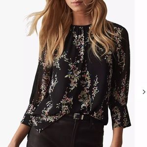 Reiss Pisa Printed Long Sleeve Top Black Floral